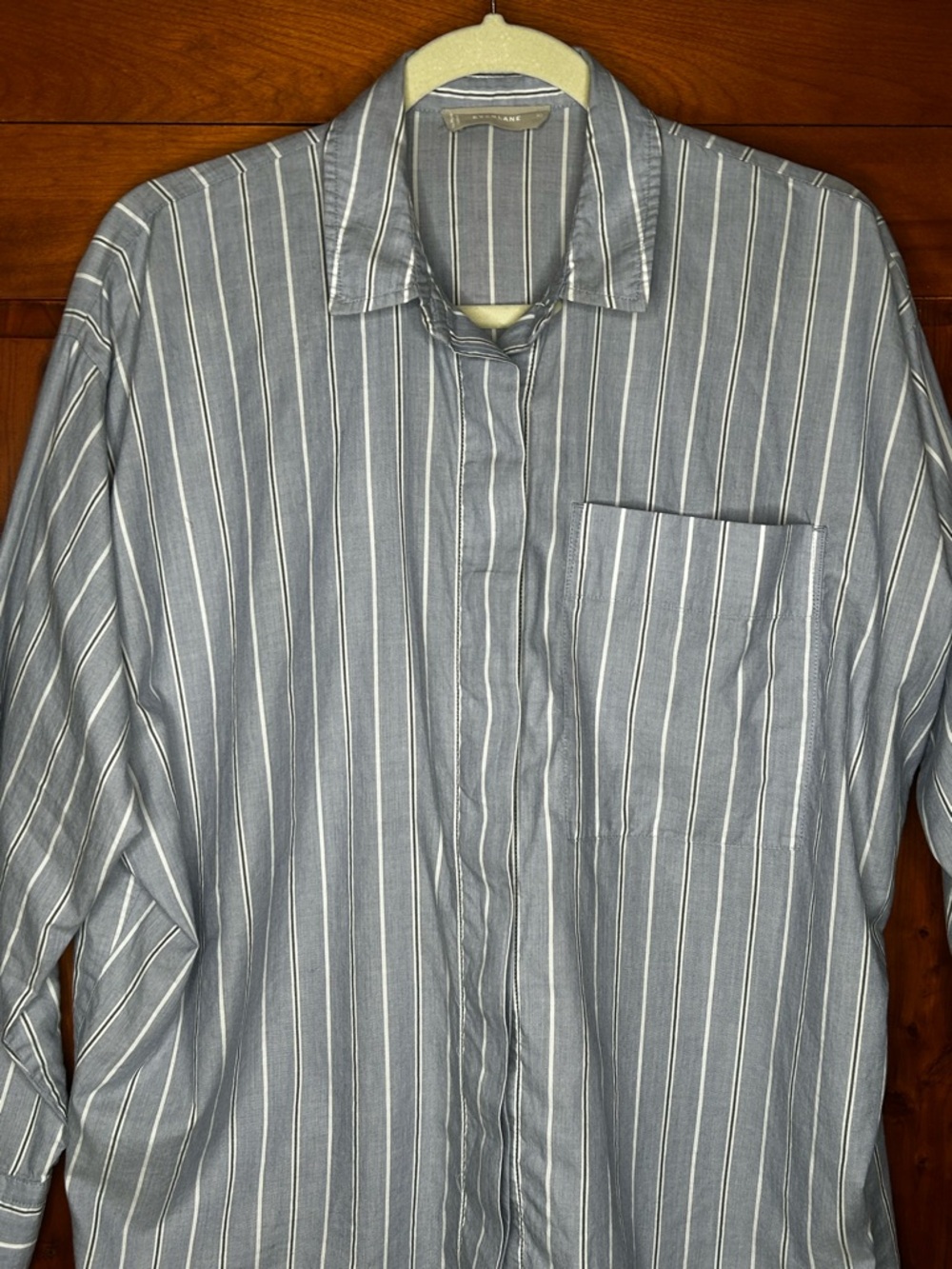 Everlane Iconic Oversized Striped Button-Down Cotton Shirt Relaxed Fit Coastal - Picture 4 of 15